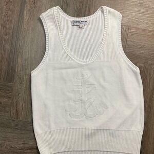 VTG Sonia Rykiel Paris Anchor Sleeveless Sweater Womens 44 Medium White Preppy
